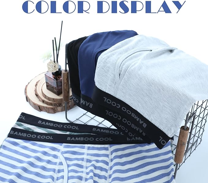 BAMBOO COOL Men's Ultra ComfortSoft Underwear, Moisture Wicking & Breathable No Ride Up Boxer Briefs with Fly, Multipack