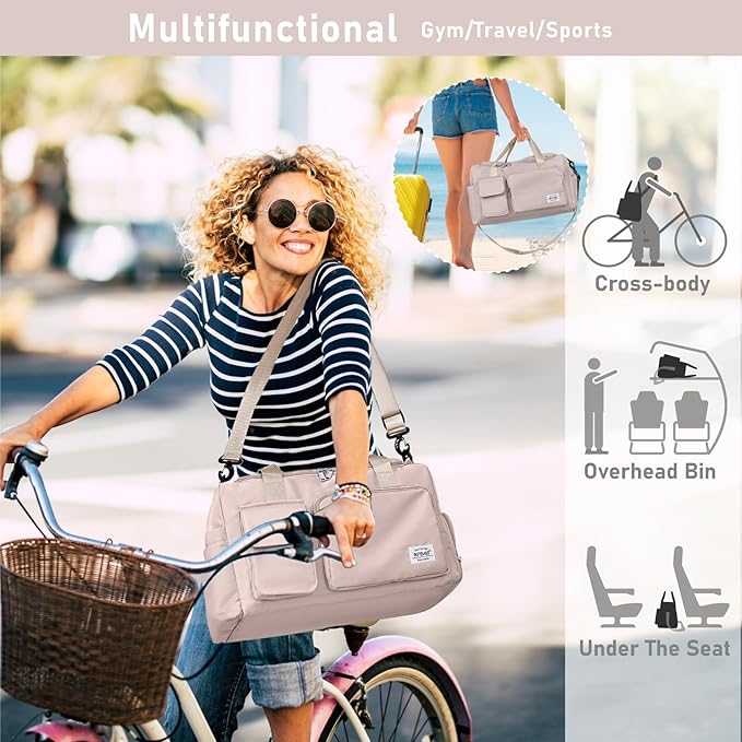 NPBAG Women Travel Duffel, Multi Functional Large Expandable Weekender Carry-on Tote, Gym Workout Overnight Bag, Mommy Hospital Bag for Labor and Delivery