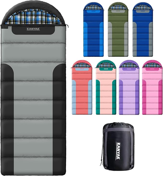 Cotton Flannel Lined Sleeping Bag for Adults Teens Kids, Cold Weather &Warm, 3 Seasons, Lightweight Compact Camping Essentials Equipment, Hiking, Outdoor, Travel