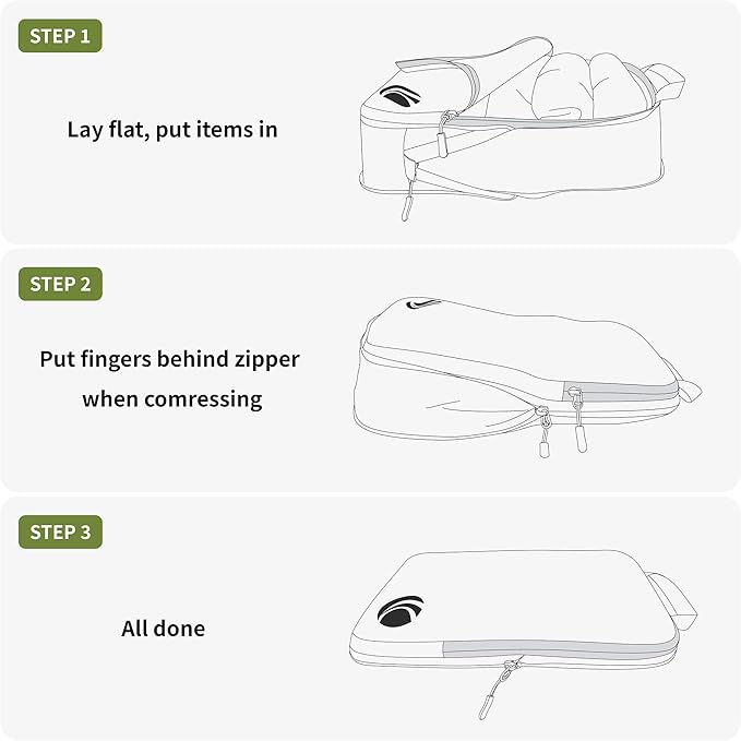 Cipway Compression Packing Cubes Set, Ultralight Expandable Travel Packing Organizers for Carry on Luggage (Green 3pcs)