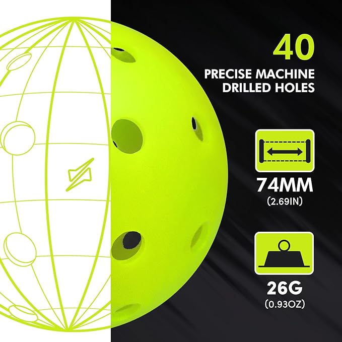 Pickleball Balls, Outdoor Pickleballs USAPA Approved, Enhanced Durability Pickle Ball with Roto-Molded & Seamless Design, 40 Holes Green Pickleballs for Beginners Professionals