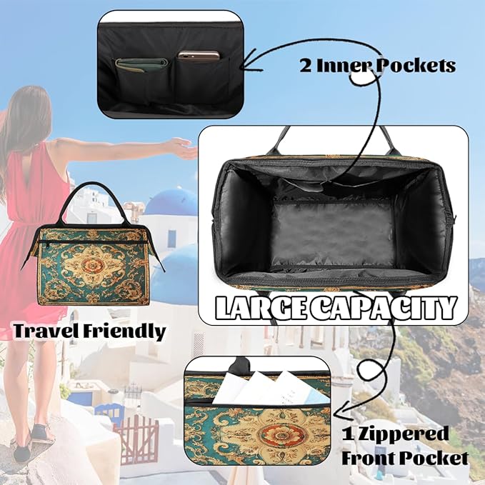 Travel Duffle Bag, Mandala Carpet Flowers Overnight Weekender Tote Bag for Women Men Waterproof Carry On Luggage with Zipper Lightweight Sport Gym Bag for Traveling Yoga Camping Traveling Gifts