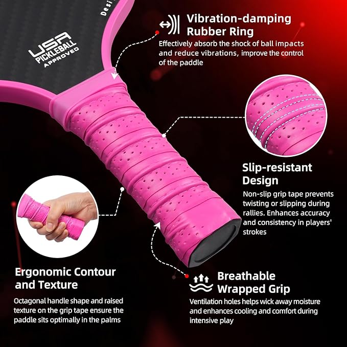 BAGAIL Pickleball Paddles, USAPA Approved Fiberglass Surface Pickleball Set, Lightweight Pickle Ball Rackets with 4 Balls, 1 Bag, Designed in California for Traction and Stability