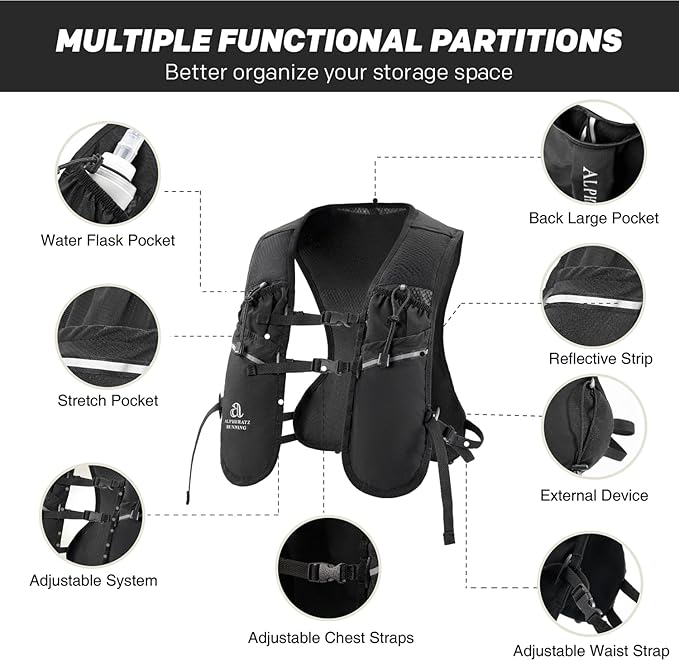 Alpheratz Running Hydration Vest with 500ml Water Bladder,Lightweight Adjustable Chest Straps Hydration Backpack for Hiking and cycing