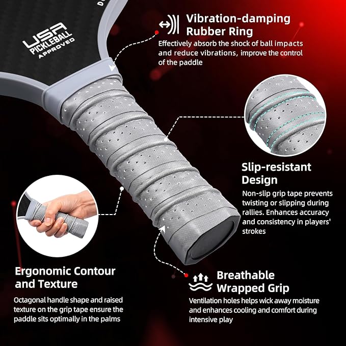 BAGAIL Pickleball Paddles, USAPA Approved Fiberglass Surface Pickleball Set, Lightweight Pickle Ball Rackets with 4 Balls, 1 Bag, Designed in California for Traction and Stability