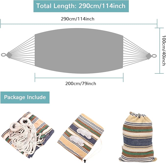 Portable Hammock, 500 lbs Capacity, Multi-Color Stripes, with Tree Straps and Carrying Bag, Suitable for Outdoor, Indoor, Hiking, Beach, Backpacking, Camping Essential Equipment