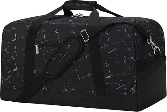 21 inch Gym Bag for Men - 40L Travel Duffel Bag Sport Duffle Bags for Weekend Overnight with Bottom Support (Marble Black）