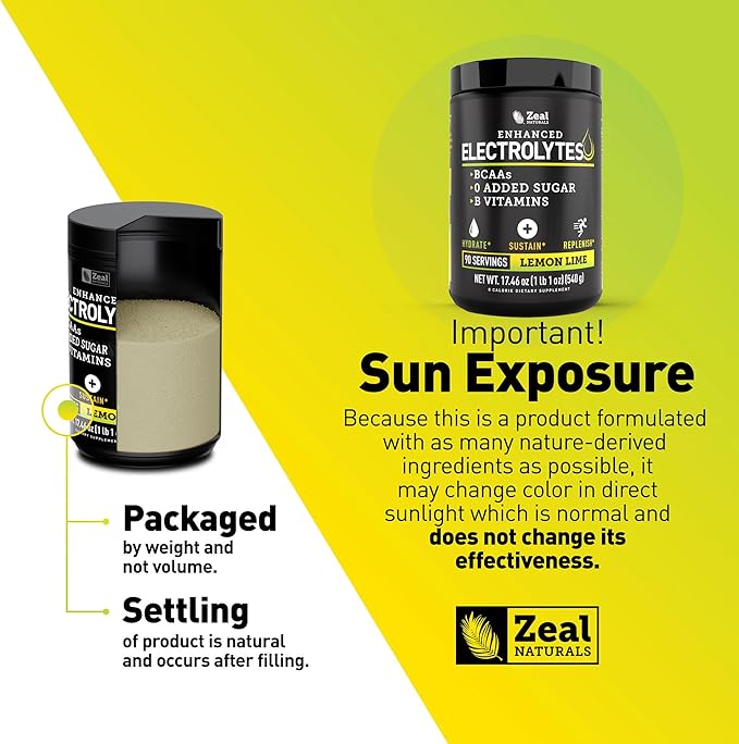 Zeal Electrolyte Powder - 90 Servings | Keto Electrolytes Powder | Zero Sugar, BCAAs, B-Vitamins | Potassium, Zinc, Magnesium | Hydration Powder Recovery Drink | Lemon Lime