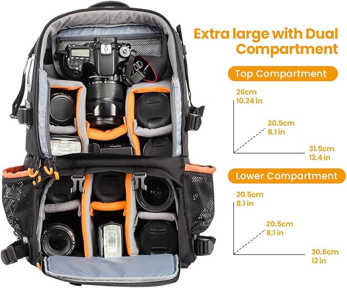 TARION 27L Large Waterproof Camera Backpack - 2 in 1 Professional Camera Bags for Photographers with 15.6" Laptop Compartment & Raincover & Tripod Holder (PB01)