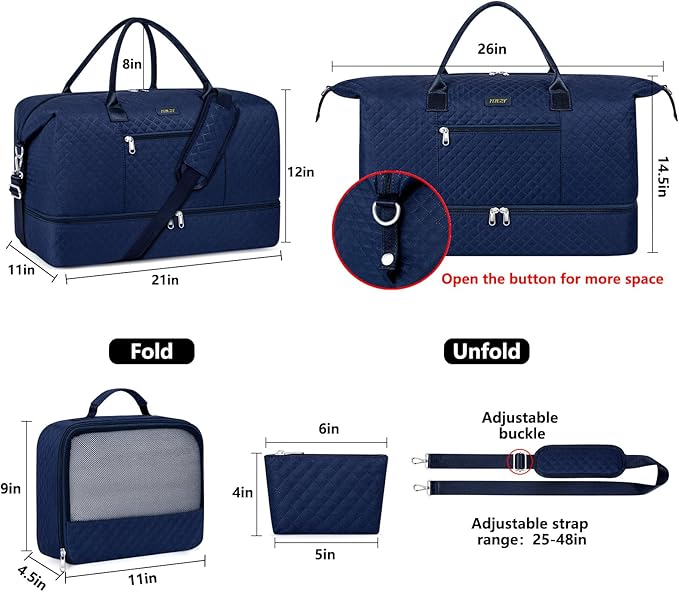 Weekender Bag for Women, Travel Duffel Bag Carry On Overnight Bag with Shoe Compartment Large Nylon Travel Weekend Tote Bag