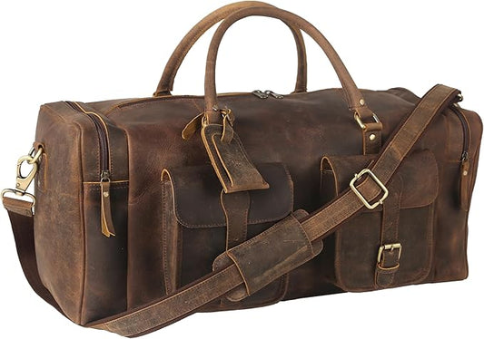 KomalC 24 inch Duffel Bag Travel Sports Overnight Weekend Leather Duffle Bag for Gym Sports Cabin Holdall bag