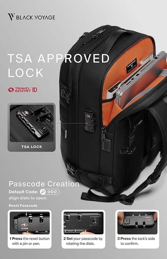 BlackVoyage Vortex Vacuum Seal Travel Backpack 60L Expandable Air Compression System Water Resistant TSA Lock Carry-On Suitcase Luggage Black AERO - Vacuum Pump Included