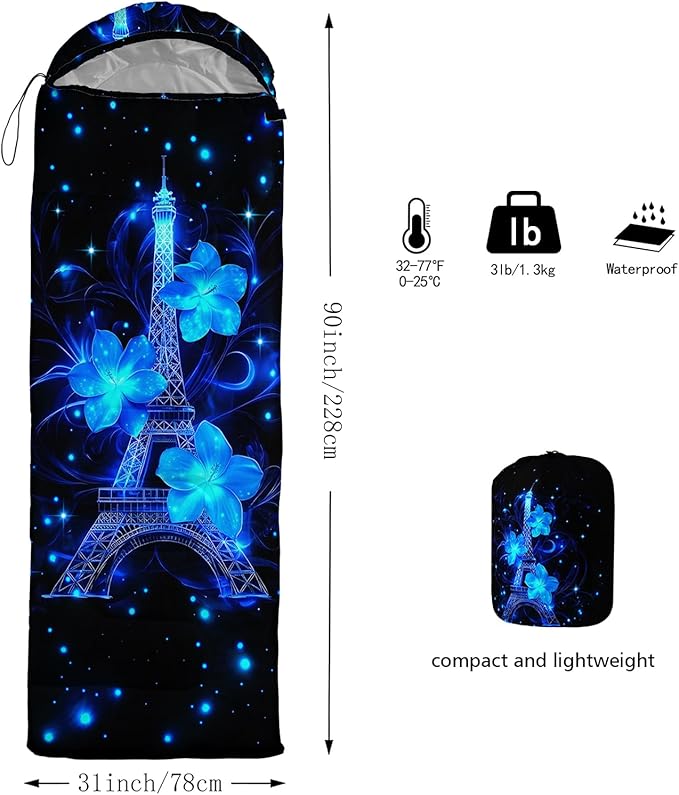 QOOMO Camping Sleeping Bags,3 Season Warm & Cool Weather,Lightweight,Waterproof Sleeping Bags for Adults & Kids,Traveling,and Outdoors,Camping Gear Equipment