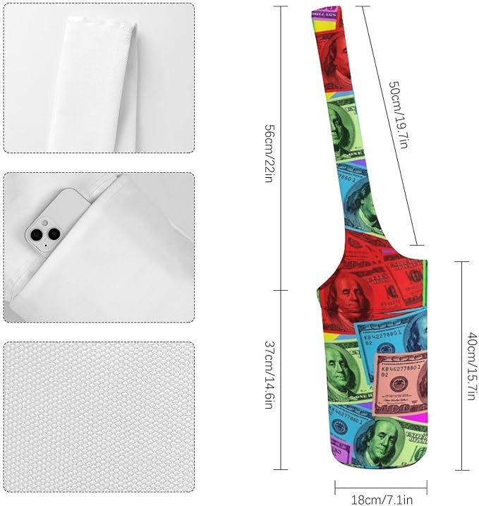 Aiyoolee Single Shoulder Yoga Mat Carrier Bag Portable Spacious with Pocket for Yoga Gym Fitness Travel