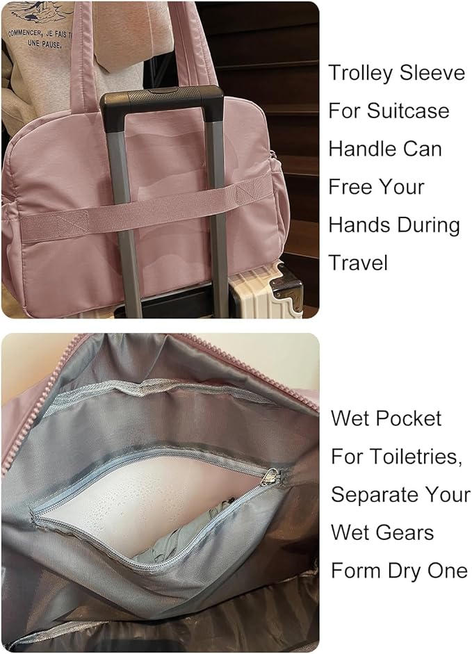 Gym Bag Sport Duffel Overnight Weekender Travel Bag with wet pocket and shoe pocket M03 Dusty pink