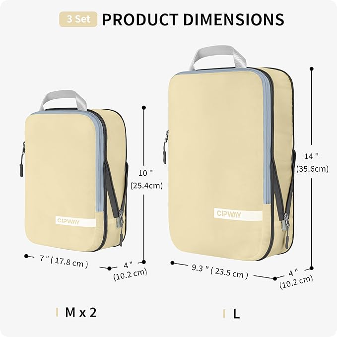Cipway Compression Packing Cubes for Travel Ultralight Expandable Packing Organizers for Carry on Luggage (Vanilla Cream 3 Set)