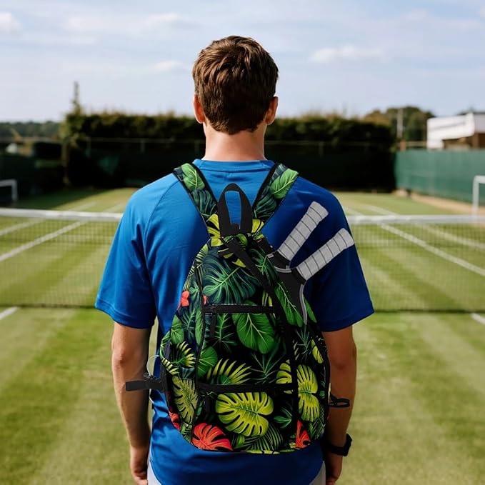 Pickleball Bag Tropical Leaves Pickle Ball Backpack for Women Men Premium Lightweight Crossbody Sling Bag Sports Backpack for Pickleball Paddle Tennis