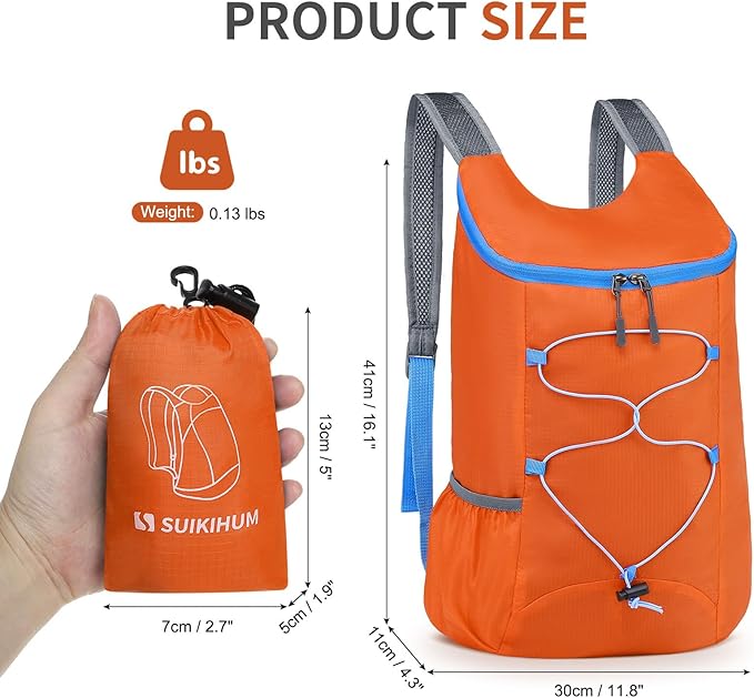 20L Hiking-Daypack Lightweight Foldable Travel Packable Backpack for Camping Cycling Outdoor, Orange