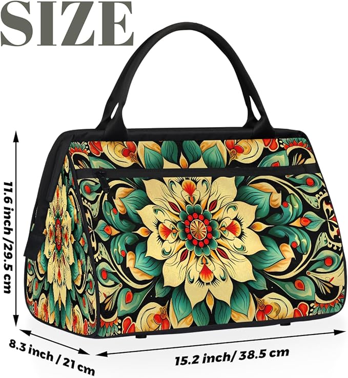 Travel Duffle Bag, Ethnic Mandala Floral Overnight Weekender Tote Bag for Women Men Waterproof Carry On Luggage with Zipper Lightweight Sport Gym Bag for Traveling Yoga Camping Traveling Gifts