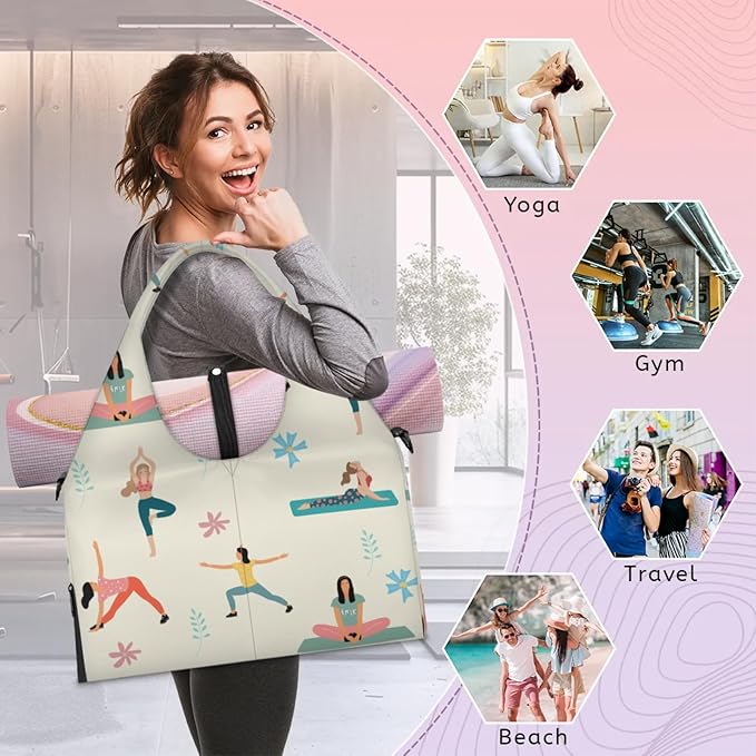 Yoga Gym Bag for Women, Gymnastics Gym Bag with Yoga Mat Holder, Duffel Bag, Sport Bag with Shoe Compartment and Wet Dry Storage Pockets, Suitable for Gym, Travel, Pilates and Beach
