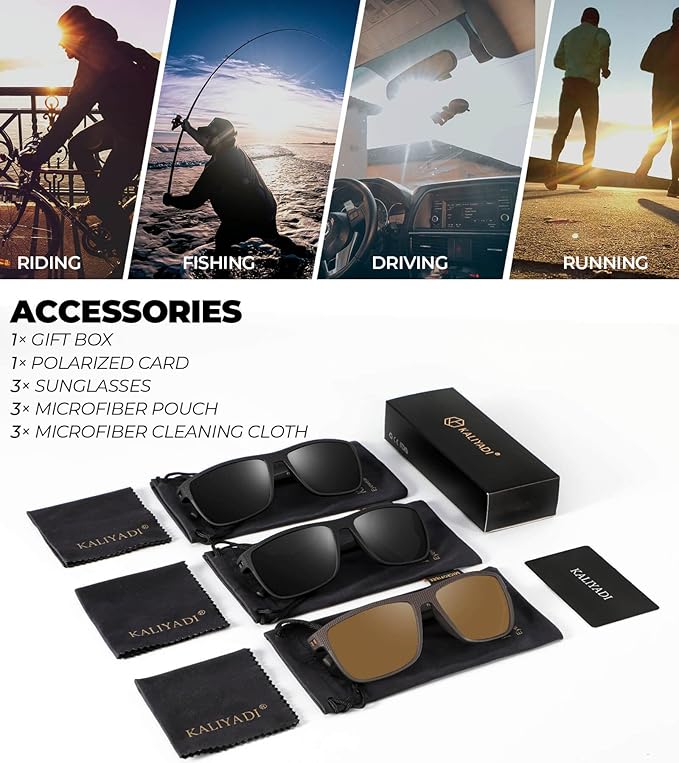 KALIYADI Polarized Sunglasses for Men, Lightweight Sun Glasses with UV Protection for Driving Fishing Golf