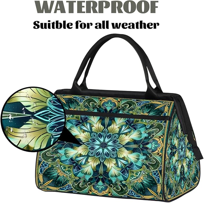 Travel Duffle Bag, Turquoise Mandala Flower Overnight Weekender Tote Bag for Women Men Waterproof Carry On Luggage with Zipper Lightweight Sport Gym Bag for Traveling Yoga Camping Traveling Gifts