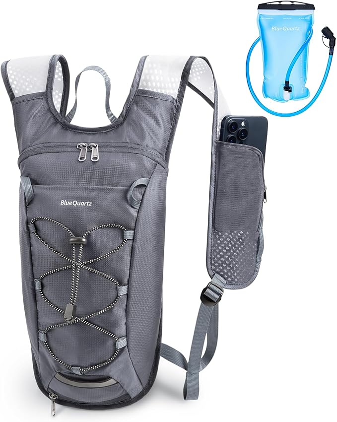 Blue Quartz Hydration Backpack with 2L Water Bladder, Hiking Water Backpack for Women Men, Lightweight Cycling Daypack with Phone Pocket & Helmet Net Bag, Hydration Pack for Biking, Running, Skiing