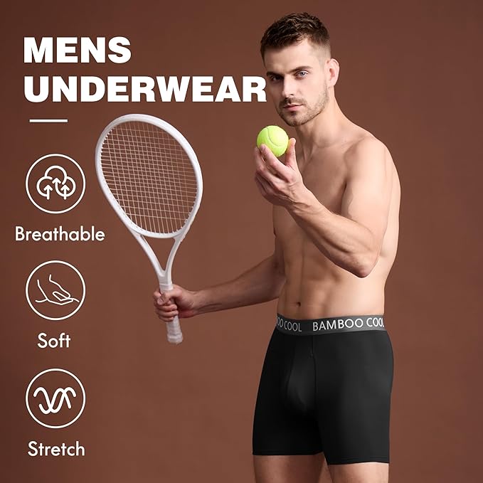 BAMBOO COOL Men's Ultra ComfortSoft Underwear, Moisture Wicking & Breathable No Ride Up Boxer Briefs with Fly, Multipack