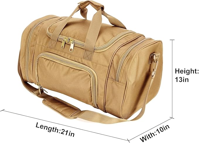 Small Duffel Bag Military Tactical Outdoor Gym Bag with Shoes Compartment for Sports Camping Hunting (TAN)