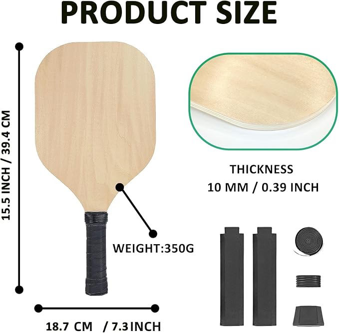 6 Pack Sublimation Blanks Pickleball Paddles, 7.3" x 15.5" Double Sided Printable Pickleball Paddles Plywood 0.39 Inch Thickness for Outdoor Sport Casual Court Play