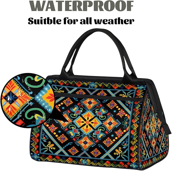 Travel Duffle Bag, Carpet Flowers Pattern Aztec Overnight Weekender Tote Bag for Women Men Waterproof Carry On Luggage with Zipper Lightweight Sport Gym Bag for Traveling Yoga Camping Traveling Gifts