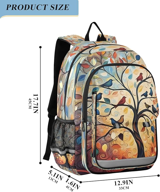 ALAZA Tree of Life Rainbow Birds Laptop Backpack Purse for Women Men School Bag 17 Inch Bookbag Student Boys Girls Travel Casual Daypack