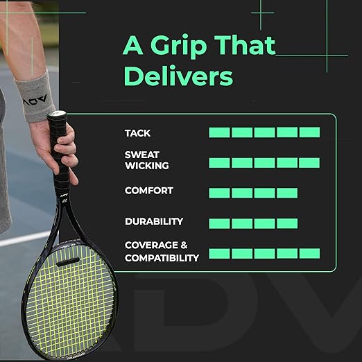 ADV MaxTac Tacky Tennis Overgrip - 6 Pack Extremely Sticky Non-Slip Tennis Grips Overgrip - Razor-Thin & Easy to Use Pro Tennis Racquet Grip Tape (6-Pack White)
