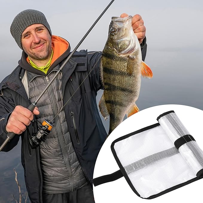 12 Pocket Roll Up Fishing Lure Wraps Set, Portable Durable Lure Bag Clear PVC Lure Wrap Protective Cover Saltwater Hook Covers Fabric Lure Protector Trolling Lure Tackle Box for Fishing Rod