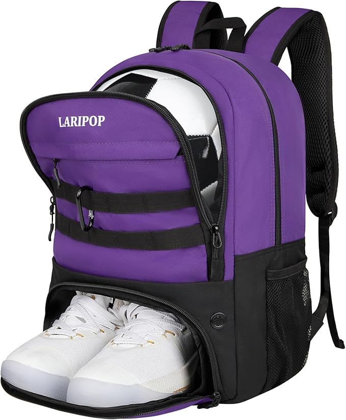 LARIPOP Soccer Backpack,Soccer Bag with Ball Holder and Shoe Compartment,Sports Equipment Training Bags Fits Basketball