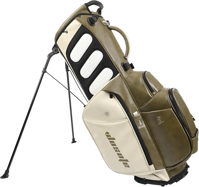 WOSOFE PU Golf Bag with 6/14 Way Top Dividers Automatically Adjustable Dual Straps Elegant Design for Men Women Pu Golf Stand Bag with Multiple Pockets