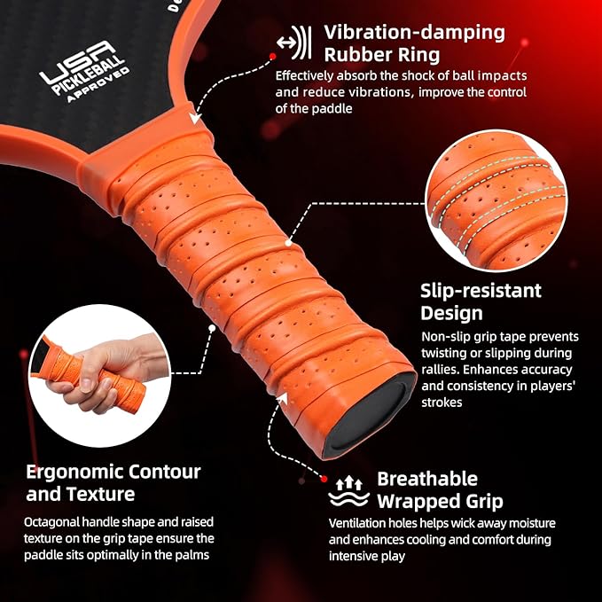 BAGAIL Pickleball Paddles, USAPA Approved Fiberglass Surface Pickleball Set, Lightweight Pickle Ball Rackets with 4 Balls, 1 Bag, Designed in California for Traction and Stability