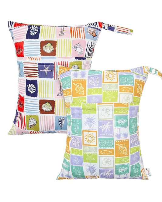 ALVABABY 2pcs Cloth Diaper Wet Dry Bags Waterproof Reusable with Two Zippered Pockets Travel Beach Pool Daycare Soiled Baby Items Yoga Gym Bag for Swimsuits or Wet Clothes 2LM21