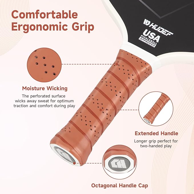 HUDEF USAPA Pickleball Paddles Set: Graphite & Fiberglass Honeycomb Core, 4 Outdoor Balls, PU Leather Carry Bag