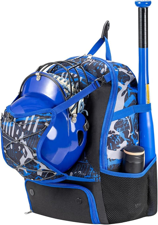 Youth Baseball Bag, Softball Bat Bag for Girls Boys & Adults, Kids Tball Backpack with Shoes Compartment, Large Capacity Equipment Backpack