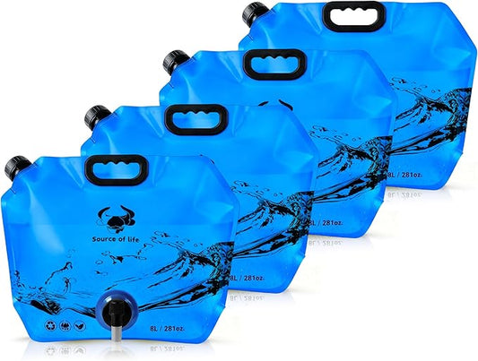 Collapsible 8L Water Storage Bag, BPA-Free Portable Folding Water Jug with Adjustable Faucet, Leakproof Emergency Water Bag for Camping, Hiking, Riding, Outdoor Sport (4, Blue)