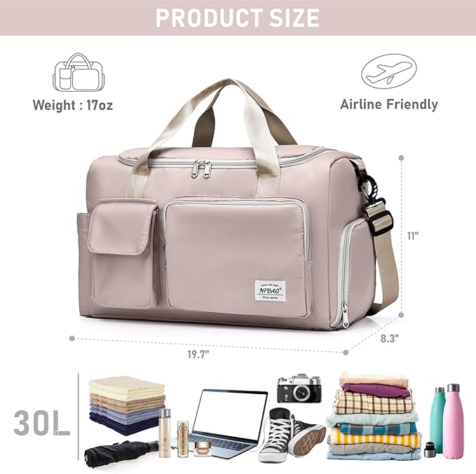 NPBAG Women Travel Duffel, Multi Functional Large Expandable Weekender Carry-on Tote, Gym Workout Overnight Bag, Mommy Hospital Bag for Labor and Delivery