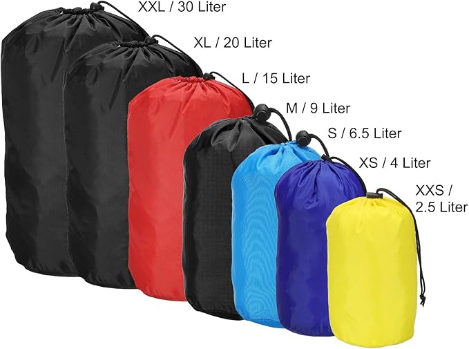 PATIKIL Stuff Sack, 5 x 10 Inch Waterproof Outdoor Storage Sack Upgrade Drawstring Bag Ultralight Ditty Bags Portable Dust Flap for Organizing Camping Hiking Travel Gear Gym, Rose Red
