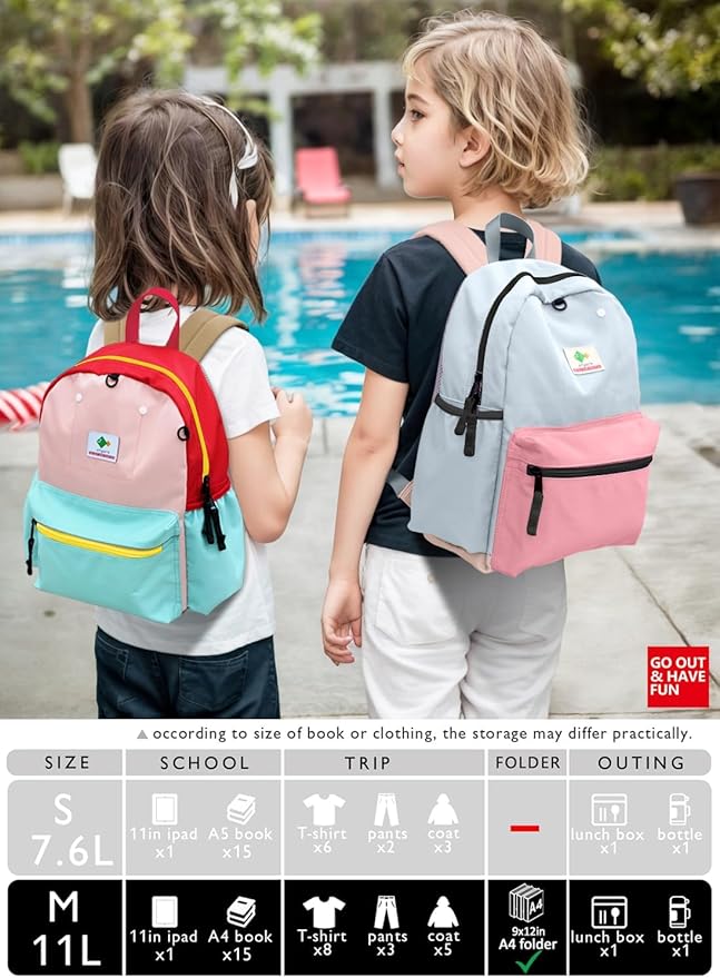 atgark Kids Backpack, 1.0L, Cotton Candy, Kindergarten Elementary School, Lightweight, Soft Shell, Zipper, Unisex, Little Kid, Nylon, 13"H Fit A4 Folder, Adjustable Straps