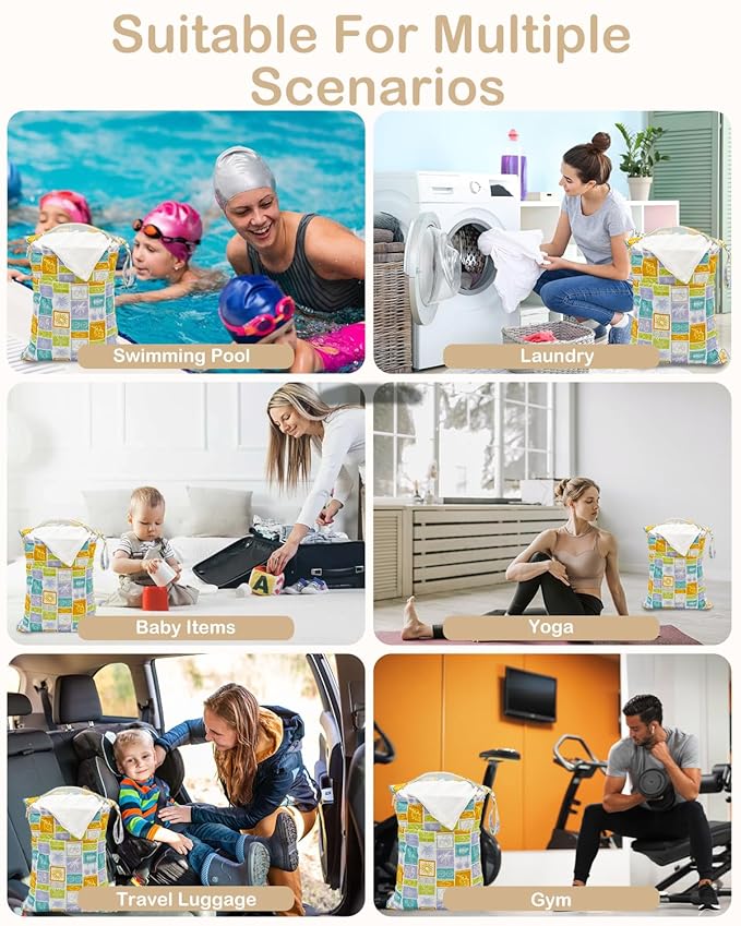 ALVABABY 2pcs Cloth Diaper Wet Dry Bags Waterproof Reusable with Two Zippered Pockets Travel Beach Pool Daycare Soiled Baby Items Yoga Gym Bag for Swimsuits or Wet Clothes 2LM21