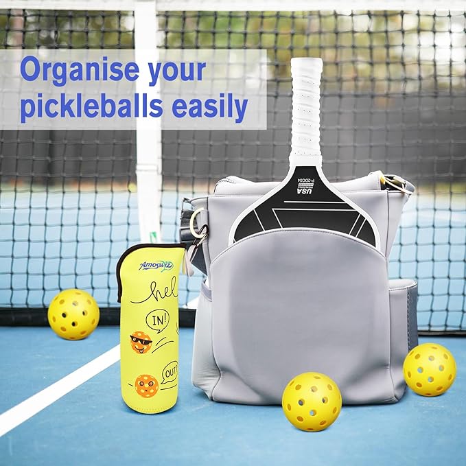 Pickleball Ball Holder - 1 Pc Pickle Ball Storage Bag, Portable Tennis Pouch with Hook for Fence, Premium Neoprene Material Bottle Holder, Pickleball Accessory Black Red Green Yellow Color