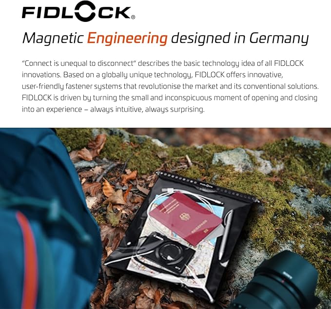 FIDLOCK Hermetic Dry Bag Flexible Magnetic Self-Sealing Bag for Cellphone | 100% Water & Sand Proof | Practical Size with a Large Opening | Lanyard Included | Medi | Orange Transparent