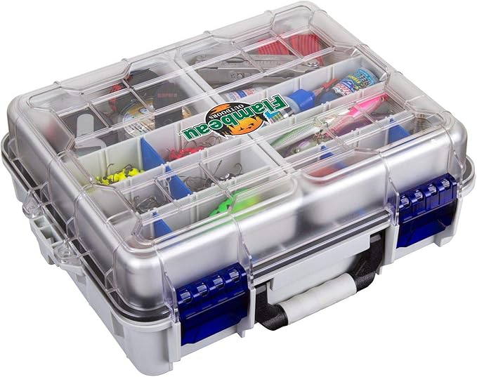 Flambeau Outdoors 3000WPNC Waterproof Satchel 3000, Portable Waterproof Tackle Box with Trays, Gray/Clear - without Bottom Cage