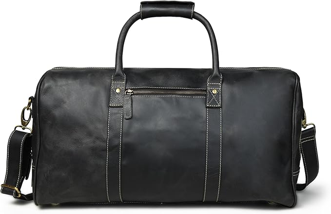 Leather Village Leather Duffel Bags for Men & Women-Stylish Travel Weekender Carry-On Sports Gym Overnight Luggage Bag - 20 Inch - Black