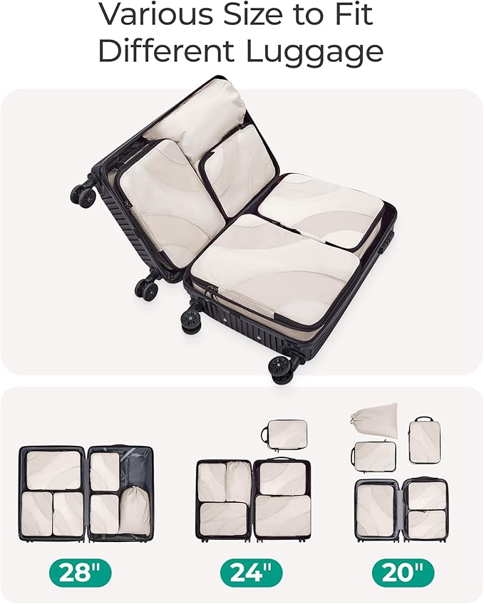 BAGSMART Compression Packing Cubes, 6 Set/4 Set/2 Set Travel Packing Cubes for Carry on Suitcases, Compression Suitcase Organizers Bag Set & Travel Cubes for Luggage, Lightweight Packing Organizers